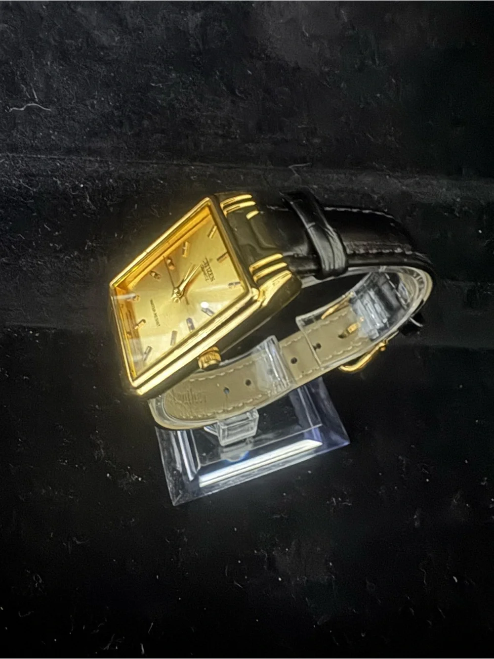 Citizen Gold-Tone Rectangular Men's Quartz Watch with Black Strap